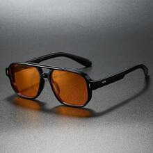 Transparent Green Double Bridge Retro Fashion Glasses - Street Style Protective Model, Combining Retro And Modern, Suitable Casual And Formal Wear, Durable Frame, Unisex - 黑橙 - 查看 11