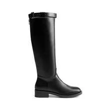 Women's Round-Toe Knee-High Boots Pull On Flat Solid Color Comfortable Fashionable Boots For Fall And Winter - 黑色 - 查看 3
