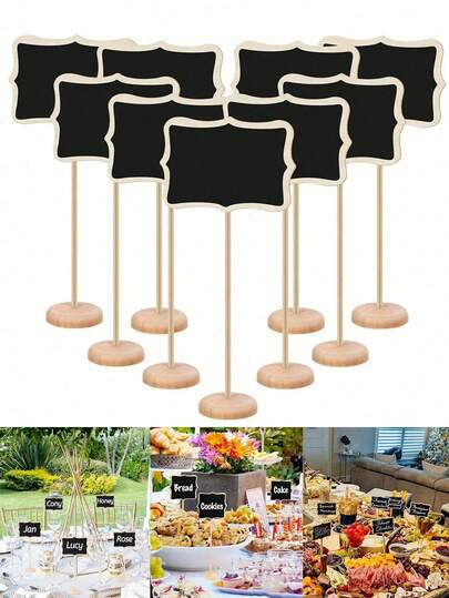5/10PCS Mini Chalkboard Signs With Easel Stands, Elegant Mini Chalkboard Signs, Home Decoration Signs, Mini Message Board Display Blackboard, Party Buffet Food Labels Message Board Sign Rectangle Chalkboards Wedding Venue Card Birthday Party Decoration, Baking Display, Hotel, Banquet, Dessert, Table Cards,1PC