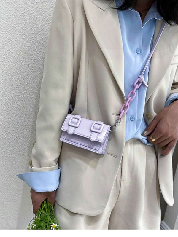 1pc Women's Mini Crossbody Bag With Chain Strap - PU Purse In White/Pink/Black, Compact Everyday & Formal Handbag For Women S, Chain Shoulder Bag For Casual Formal Outfits