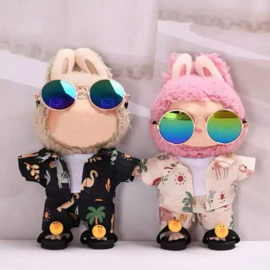[仅限娃娃衣服] 适用于 /10cm 娃娃可爱 Labobo 毛绒娃娃 LBB 时尚第 1 2 3 代盲盒服装，时尚泳衣太阳镜 4 件套装适用于 17cm 娃娃