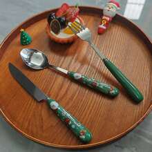 Set de 6/3 buc. cuțite și furculițe din oțel inoxidabil cu mâner ceramic de Crăciun cu desene animate creative, veselă Moș Crăciun și om de zăpadă, tacâmuri drăguțe, ustensile portabile, cadou de Crăciun, cadou de sărbători, esențial pentru masă