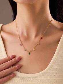 1 pieza Collar colgante de luna y corazón con circonita cúbica microincustrada chapado en oro de 18k, para hombres y mujeres, cadena de garras con gota de agua de lujo con rhinestones soldados, perfecto para bodas y compromisos