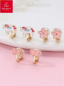 3 对/套锌合金独角兽、美人鱼和彩虹形夹式耳环，无需穿孔，适合日常佩戴的装饰配件