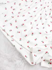 2pcs Set Women Casual Ditsy Floral Long Sleeve Shorts Pajamas, Suitable For Home Wear In Autumn,Two Pieces Set