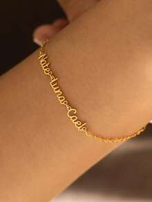 Customized Stainless Steel Gold Color Bracelet, Personalized Jewelry With Letter Name, Minimalist Fashion Accessory, Elegant Style, Birthday Gift, Holiday Gift, Anniversary Gift, Gift For Family, Yourself, Wedding Wear, Travel Outfit, Daily Matching, Jewelry & Watches, Season Picks, Utilitarian Chic, Delicate Romance, Look Glamour