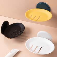 1pc Bathroom Round Soap Dish Holder, Wall Mounted Or Countertop Soap Tray