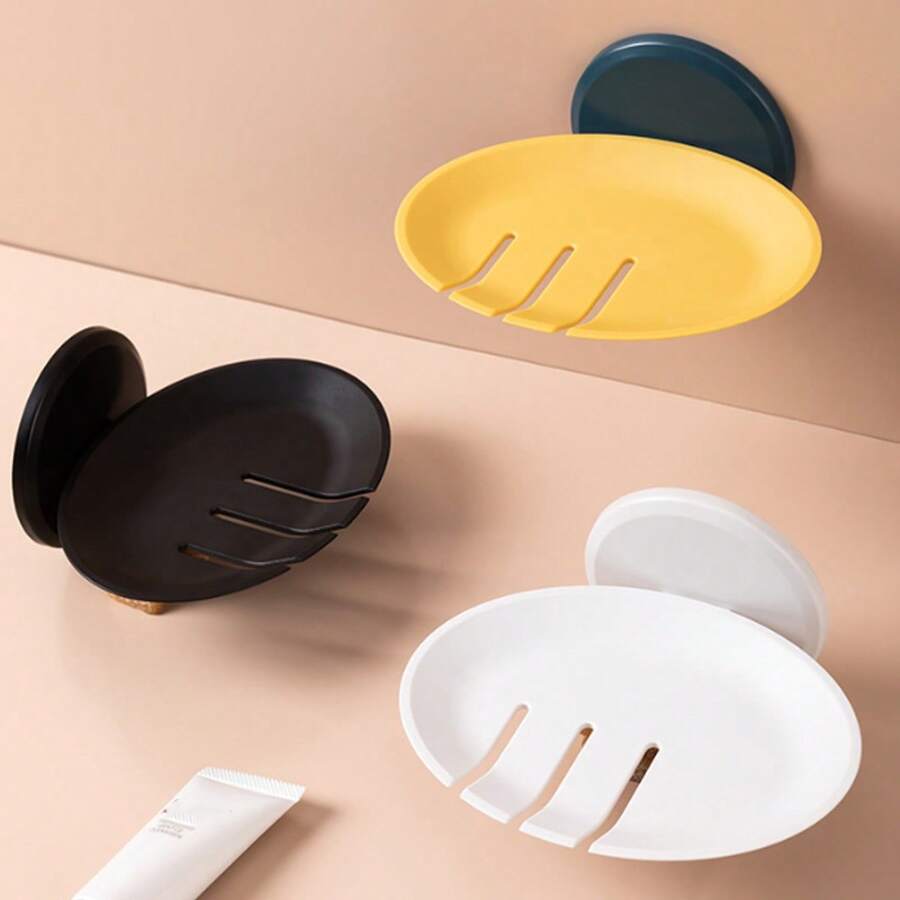 1pc Bathroom Round Soap Dish Holder, Wall Mounted Or Countertop Soap Tray