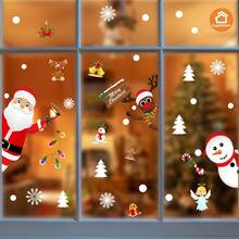 SUPSTICKER 1/2pcs 12.79*9.33inch Cartoon Christmas Snowman, Reindeer And Santa Claus Element Home Decor Stickers, Double-Sided Transparent PVC Window Decals, Self-Adhesive For Living Room, Bedroom, Kitchen, Mall Display, Creates Holiday Atmosphere - Multicolor - View 8