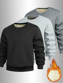 Men's Solid Color Crew Neck Sweatshirt - Soft And Comfortable Outdoor Pullover, Suitable For Hiking, Running, Fitness And Casual Wear - Black - View 9