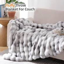 1 sztuka dużego koca na sofę z imitacji futra królika, pluszowy koc z miękkim i ciepłym sztucznym futrem w luksusowym stylu, odpowiedni na różne okazje, takie jak salony, sypialnie i sofy