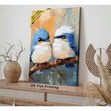 1pc 30*40cm(12x16inch) Vintage Style Canvas Wall Art Decoration Abstract Cartoon Tufted Titmouse Birds Canvas Print Modern For Home Office Bathroom Living Room Hallway Dining Room Bedroom Decoration.Stretched And Framed Ready To Hang.