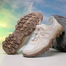 New Men's Casual Sports Shoes, Breathable Hiking Shoes, Non-Slip Durable Outdoor Shoes, Solid Color Sports Lace-Up Mesh Patchwork