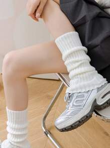 1 双女士宽松纯色 Y2K 别致过膝腿套，针织竖条纹厚腿套，适合秋冬季秋季配饰 - 襪套 - 查看 4