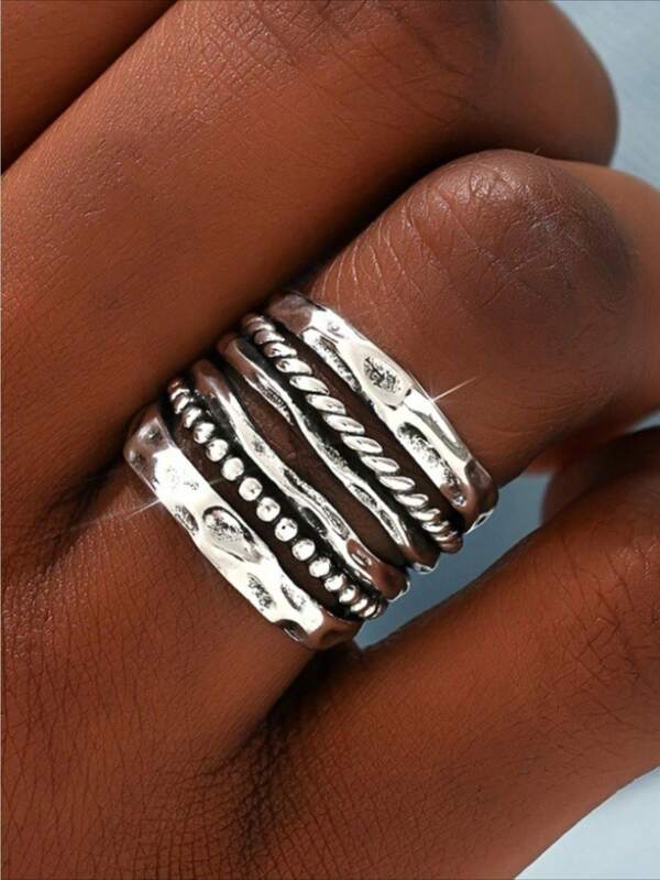 Casual Unieke Vintage Mode Punk Hip-Hop Geometrische Meerlaagse Gestapelde Ring Voor Mannen Dagelijkse Vakantie Muziekfestival Feest Allerheiligen
