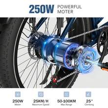 ECORUSH E Bike Herren, Ebike mit 48V 13Ah Batterie, Elektrofahrräder 26 * 4.0 Zoll, E-Bike 250W Motor & 25km/h, E Mountainbike 7-Gang Getriebe mit LCD-Display, Reichweite Max 100km - Blau - Übersicht 3
