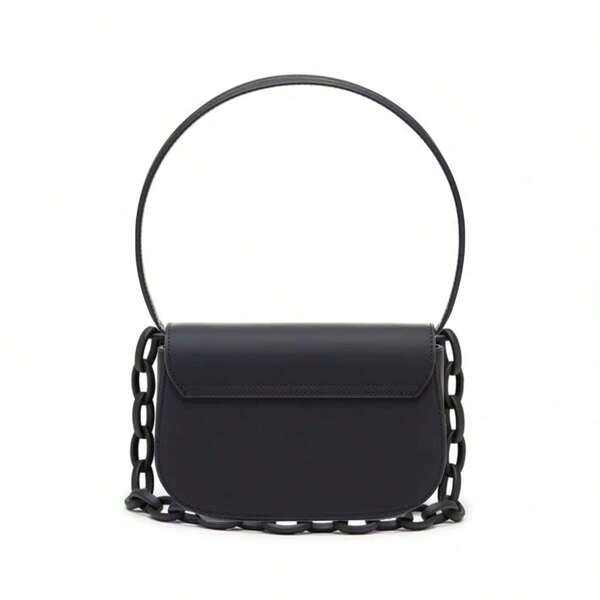 Minimalistisches Design Baguette Tasche mit Kettengurt, Umhängetasche, Tragetasche für Frauen, Schwarz
