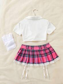 weiweihu Sexy Academy-Style Lingerie Set Classic Plaid Skirt Cosplay Student Uniform Bodysuits For Women 3pack Tartan Lace Trim School Girl Costume Set Lingerie Dress Halloween Pajamas Swimsuits For Woman Women's Sexy Underwear Rose Red Suit Net Clothes With Socks 4-Piece Set School Halloween Costumes Back To School Costume Lingerie Set>Costume Cosplay Lingerie Lencería Sexy Para Mujeres Y2k Corset Tops Pijamas Sexy Para Mujer Sexy Halloween Costumes Women Halloween Costumes>Rave Sexy Halloween Costumes Women - 玫紅色 - 查看 5