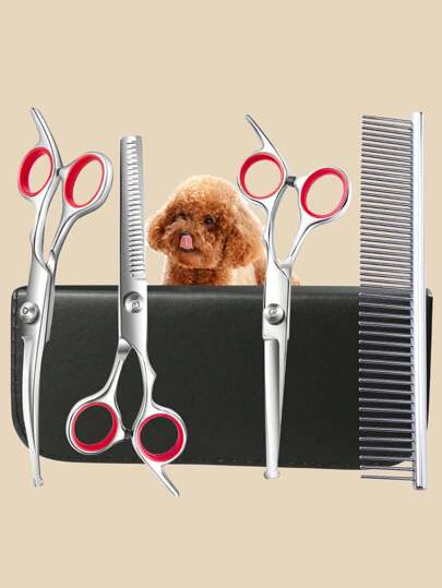 1pc Black 6-inch Pet Scissor Set For Teddy Grooming, Professional Pet Hair Cutting And Cleaning Tool