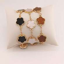 2 件经典黑白三叶草链条手链套装，生日礼物 - 彩色 - 查看 1