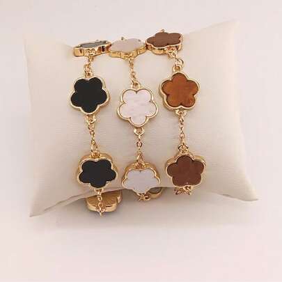 2 件经典黑白三叶草链条手链套装，生日礼物