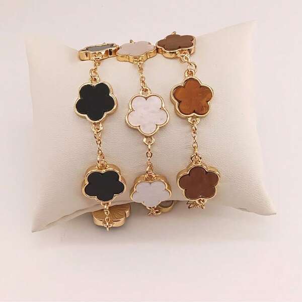 2 件经典黑白三叶草链条手链套装，生日礼物