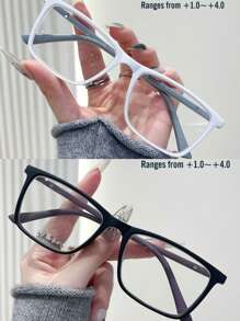 Unisex Reading Glasses, New Square Patchwork Fashion Solid Color, 4 Colors, Spring Leg Square Frame, Suitable For Daily Wear, Sports, Anti-Slip, Computer Use, Comfortable Reading, Anti-Eye Fatigue, Convenient Portable Design Fits Various Face Shapes, White Gray, Black Purple, Tea Color, Blue Red, Multiple Colors Available, 7 Diopter Options - Transparent - View 26