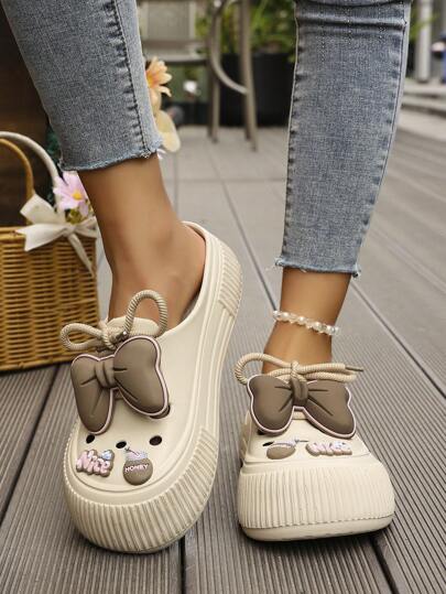 女士 EVA 可爱蝴蝶结木屐凉鞋、厚底鞋、柔软、透气、防滑花园鞋、夏季/户外/沙滩鞋。