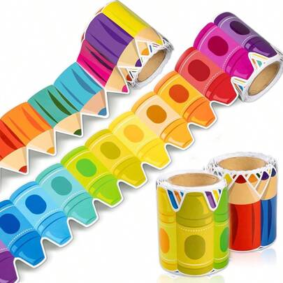 Bordes para tablón de anuncios, bordes decorativos con bordes enrollados de crayones de colores recortados, adecuados para escuelas, aulas y oficinas. Bordes decorativos enrollados de recortes de colores. Los adhesivos de bordes de pizarra y los adhesivos de bordes de recortes de colores son ideales para manualidades y decoraciones hechas a mano. Estos papeles autoadhesivos son ideales para agregar efectos visuales vívidos a una variedad de superficies, decoración de aulas, de vuelta a la escuela.