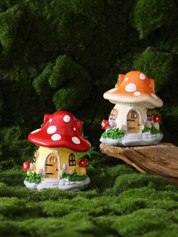 1pc Resin Creative Micro Landscape Stone Window/Mushroom House Home Garden Yard Decor Ornament (Handpainted Craft, Color May Vary Slightly Between Batches)