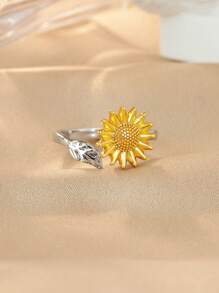 1PC Spinner Sunflower Rings For Women Stainless Steel Anti Anxiety Fidget Ring Wedding Jewelry Daily Wear Decoration