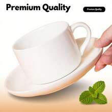 1/2 Set Ceașcă de cafea albă pură de 7oz cu farfurie și lingură, Design minimalist, Ceașcă de cafea ceramică elegantă europeană, Ceașcă de cappuccino, Ceașcă de porțelan negru, Potrivită pentru ceai, espresso, latte și mocha