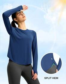 Womens Shirts UPF 50+ Lightweight Quick Dry Long Sleeve Workout Hiking Tops Outdoor - Navy Blue - View 3
