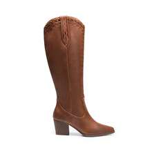Women's Western Boots Pull On Zipper Chunky Heel Pointed Toe Outdoor Cowgirl Cowboy Knee High Boots - 棕色 - 查看 2