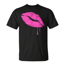 Hot Pink Lips Neon T-Shirt 80s Kiss  T-Shirt - 黑色5 - 查看 1