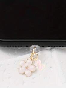 1 件时尚粉色花卉字母手机防尘塞，精致 A-Z 字母金属挂件，适合作为女性生日礼物，兼容 Lightning（5-14）/ Type-C 接口 - 粉色 - 查看 13