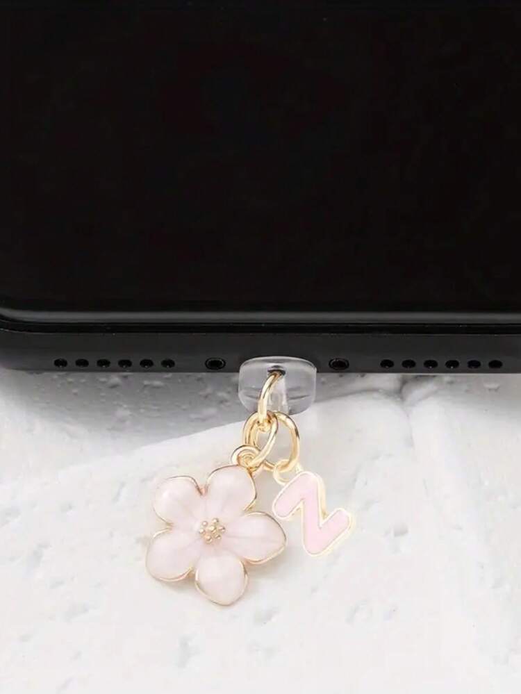 1 件时尚粉色花卉字母手机防尘塞，精致 A-Z 字母金属挂件，适合作为女性生日礼物，兼容 Lightning（5-14）/ Type-C 接口 - 粉色 - 查看 13