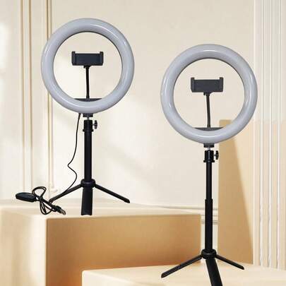 3 级自拍/直播补光灯，10 英寸自拍环形灯，可调节尺寸便携式支架，适用于智能手机和运动相机 LED 灯，配有灵活的三脚架和手机支架，兼容 Android 手机，用于照片自拍视频录制 Zoom 会议、采访、直播、Vlog、家庭聚会、圣诞派对拍摄、手持自拍、户外活动适合摄影、视频录制、直播、Zoom 会议，带支架自拍灯