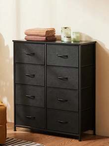 1 Pack MDF Chest Of Dressers With 8 Fabric Drawers - Rustic Brown, Sturdy Storage Cabinet For Kitchen/Office/Hallway, Easy Assembly