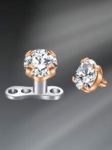 CIZME Funky Stainless Steel Cubic Zirconia Dermal Anchor,Silver Rose Gold Dermal Piercing Jewelry Microdermals Body Piercing Jewelry,Internally Threaded Dermal Anchors For Women Men For Daily Decoration