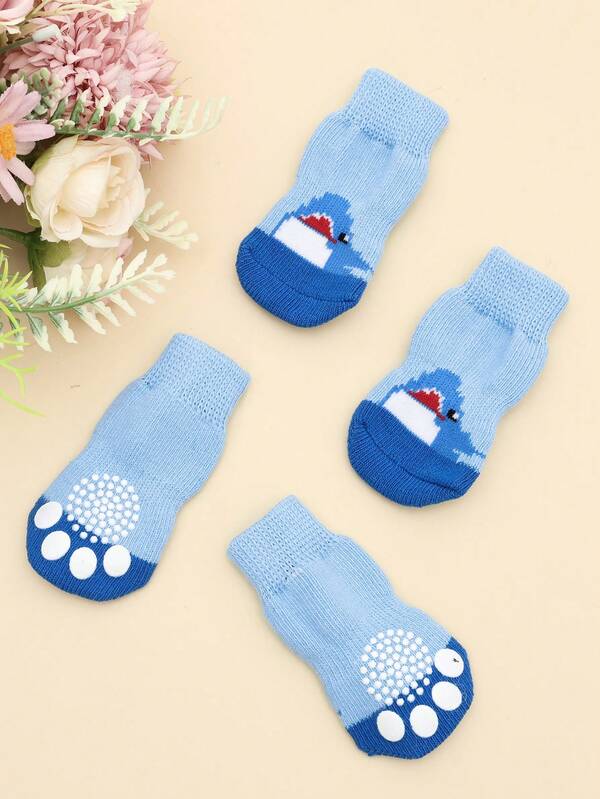 4 peças (1 conjunto) meias fofas para cães de estimação estampadas antiderrapantes sapatos para cães e gatos protetores de patas de cães pequenos adequados para cães spitz yorkshire terrier chihuahua anti-queda para ambientes internos