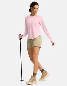 Womens Shirts UPF 50+ Lightweight Quick Dry Long Sleeve Workout Hiking Tops Outdoor - 淺粉色 - 查看 6