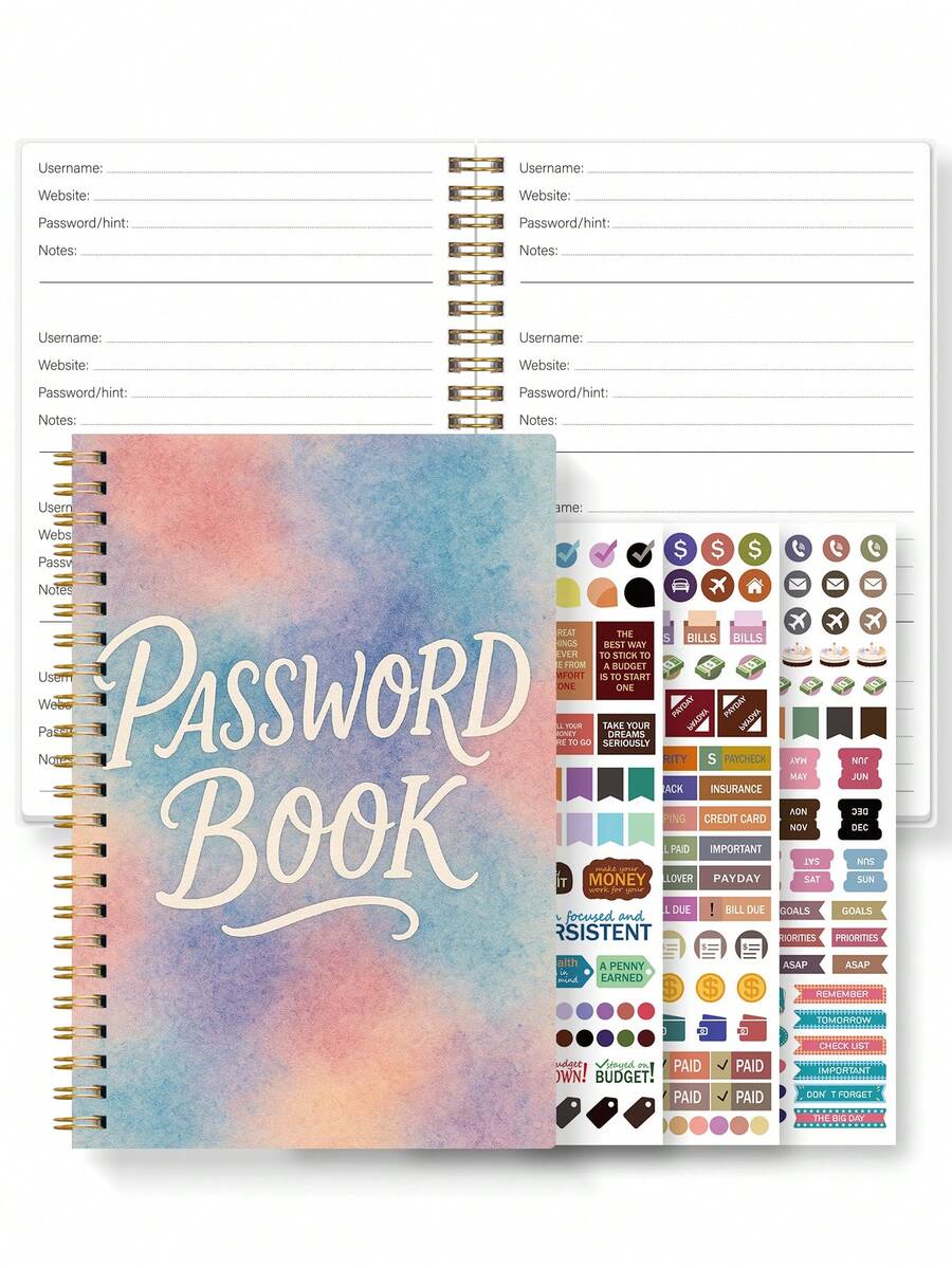 BUBU 1 本密码簿英文地址簿电话簿多功能笔记本精装商务办公笔记本带腕带，精装密码簿，8.5 * 5.5 英寸密码存储设备，用于互联网登录、网站、用户名、密码，返回学校用品