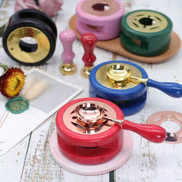 Wax Seal Heater Set met smeltlepel - Antiek houten kacheltje voor het snel smelten van waxparels/sealsticks, ideaal voor bruiloft envelopzegels en waxstempels