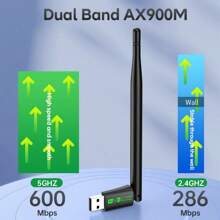 VAORLO 二合一 Wi-Fi 6 USB 蓝牙 5.4 双频 (2.4G/5GHz) 无线适配器，900Mbps WiFi 6 802.11AX 高速无线电脑网卡接收器，适用于 Windows 10/11 笔记本电脑，支持 MU-MIMO 多设备连接