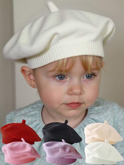 1 pieza Boina para bebé Sombrero de pintor para niños pequeños Gorro cálido de invierno Gorro de punto para bebé niño o niña pequeño estilo artista francés para 0-4 años
