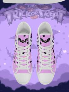 Women's Custom Halloween High-Top Sneakers, Personalized Your Face Pumpkin And Bat Design, Lightweight Comfortable And Stylish, Funny Halloween Gift For Mom/Dad/Her/Him/Girlfriend/Boyfriend/Wife/Husband/Friend, Unique Halloween Decor Footwear - White - View 4