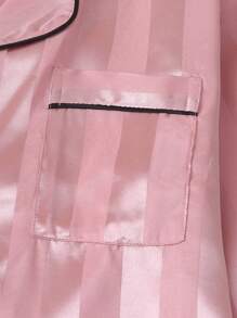 2pcs Women Satin Striped Printed Pajama Set, Long Sleeve Button Collar Top And Pants, Casual Sleepwear Loungewear For Home Use, Autumn/Winter, Fall Clothes