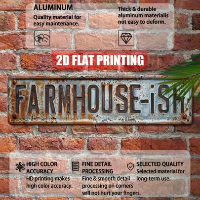 16x4 Inch Vintage Farmhouse Metal Wall Sign, 2D Flat, 1pc, Distressed "Farmhouse" Metal Art Decor, Suitable For Entryway, Porch, Kitchen Decoration, Durable Indoor/Outdoor Hanging Decor