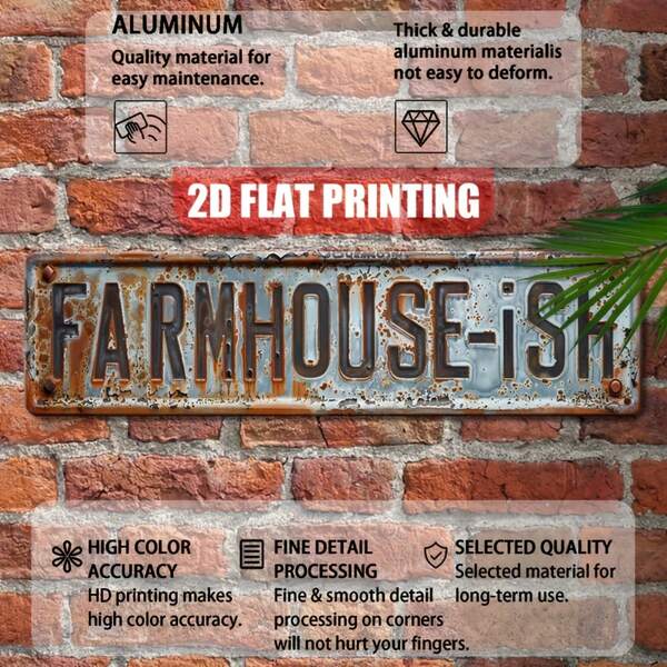 16x4 Inch Vintage Farmhouse Metal Wall Sign, 2D Flat, 1pc, Distressed "Farmhouse" Metal Art Decor, Suitable For Entryway, Porch, Kitchen Decoration, Durable Indoor/Outdoor Hanging Decor